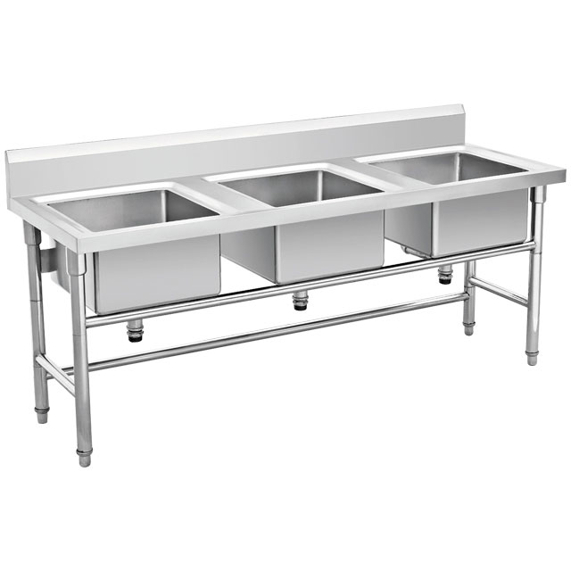 Triple 3 Compartment Sinks Three Bowl Stainless Steel Sink With Drainboards Factory Wholesale Price