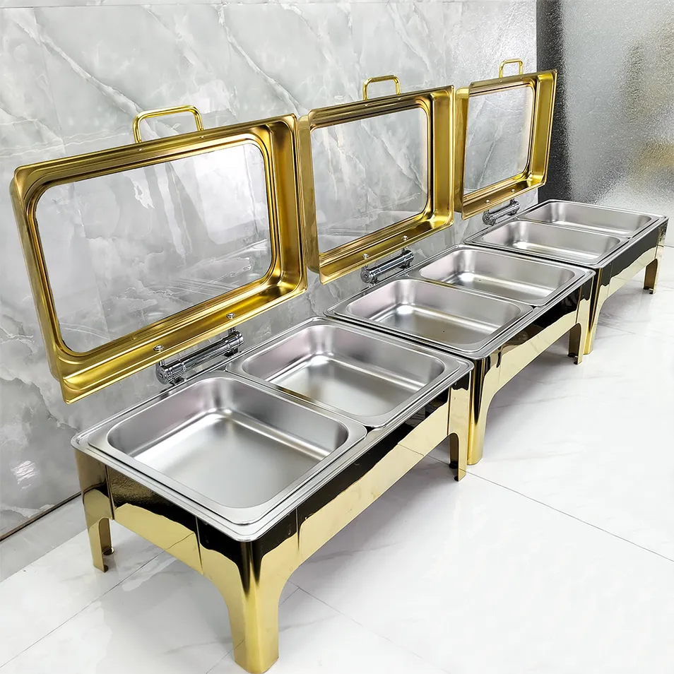 Gold Stainless Steel Fuel Buffet Stove Food Warmer Chafing Dish