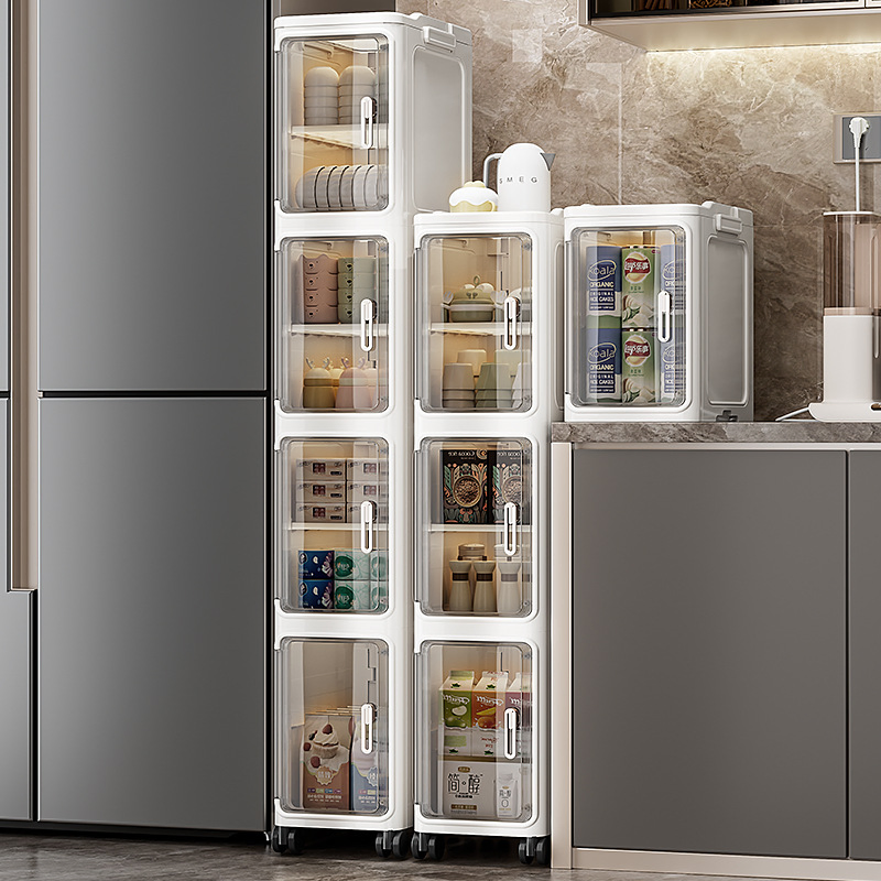 Kitchen Multi-Layer Foldable Narrow-Edge Gap Storage Drawer Cabinet with Wheels