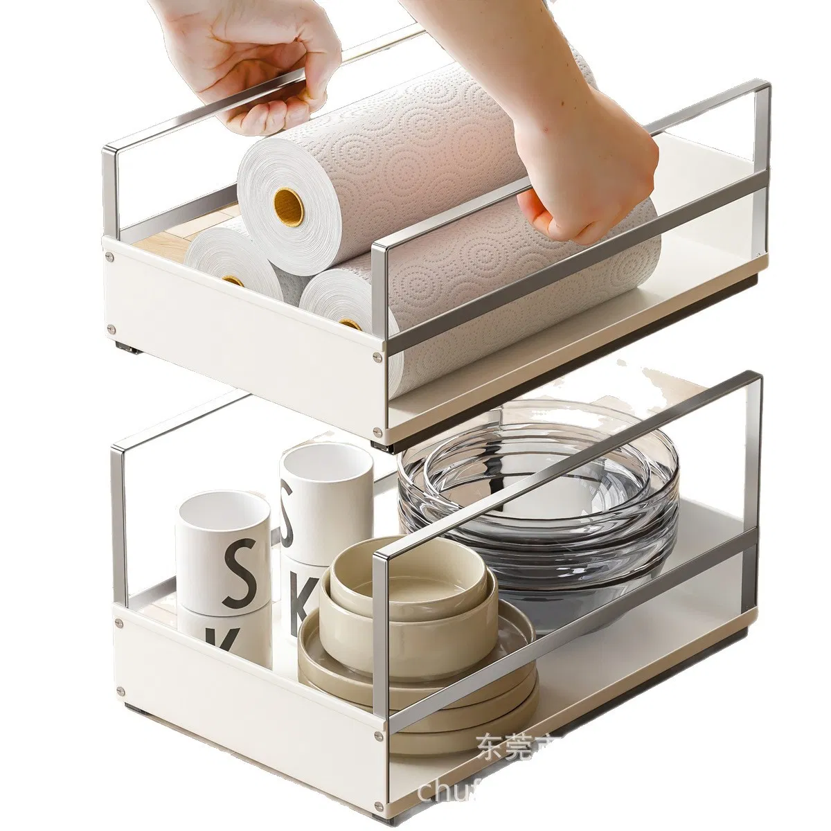 Multi-Tier Pull-out Condiment Storage Basket for Kitchen Cabinet Use