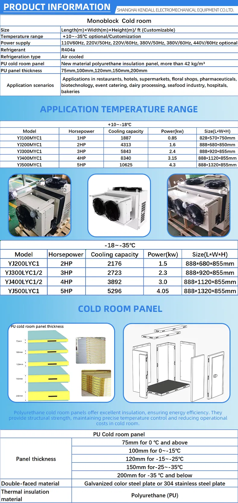 Industrial Medium & Low Temperature Refrigeration Monoblock Unit for Cold Room Freezer