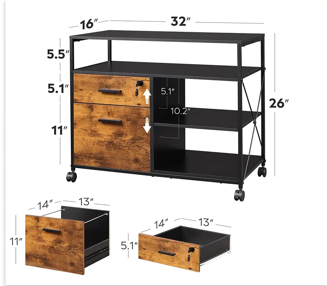 Stylish Wood Fabric Mobile File Cabinet with 3 Drawers