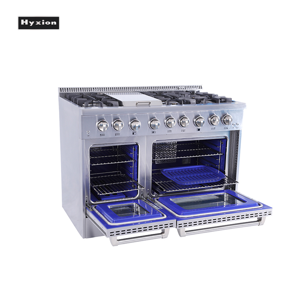 Hyxion Home Kitchen 48" 6 Burner Gas Range Double Electric Oven and Griddle with Cookers