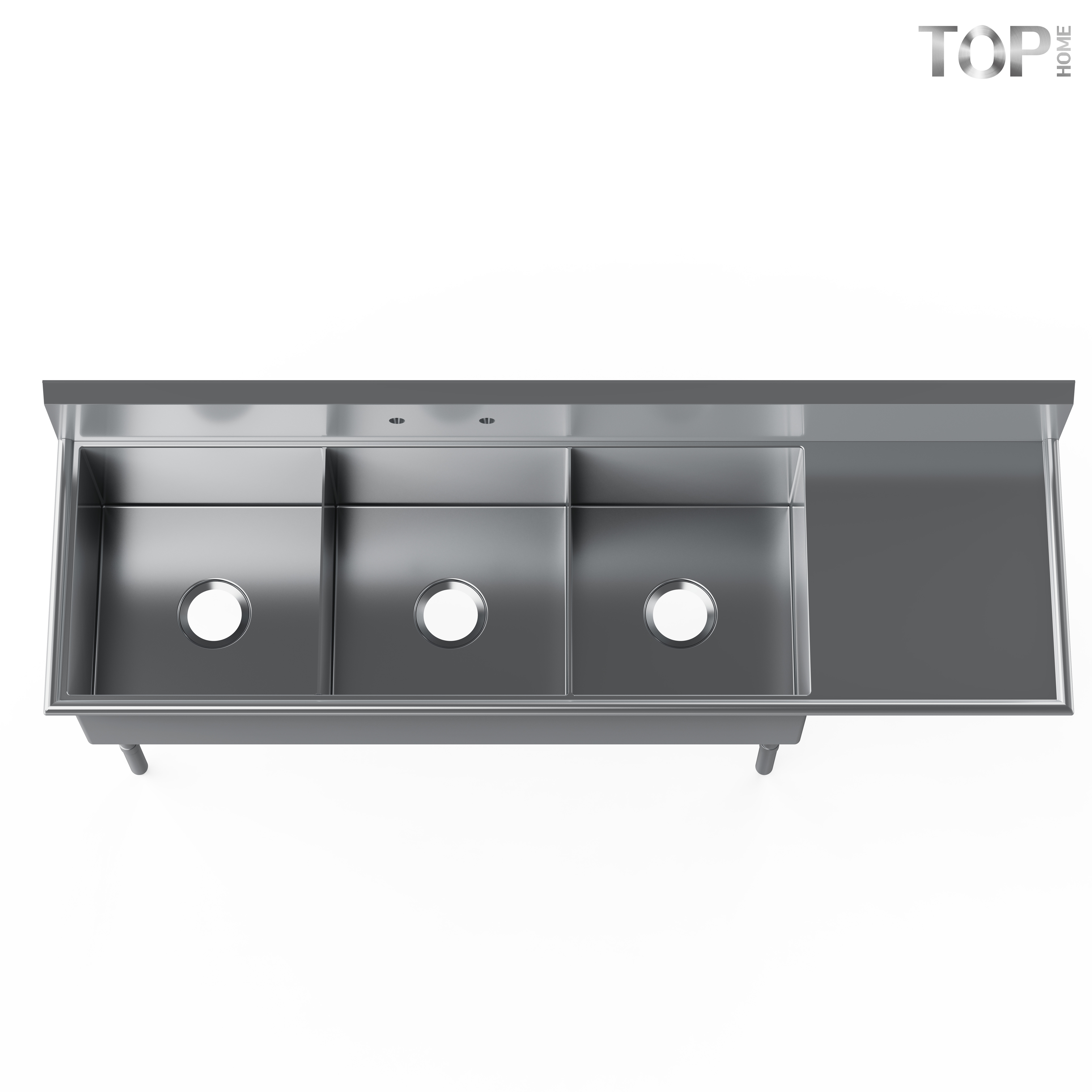 18Ga 304 Stainless Steel Floor-Mounted Three Compartment Sink Polished Finish Durable Corrosion Resistant Commercial Kitchen