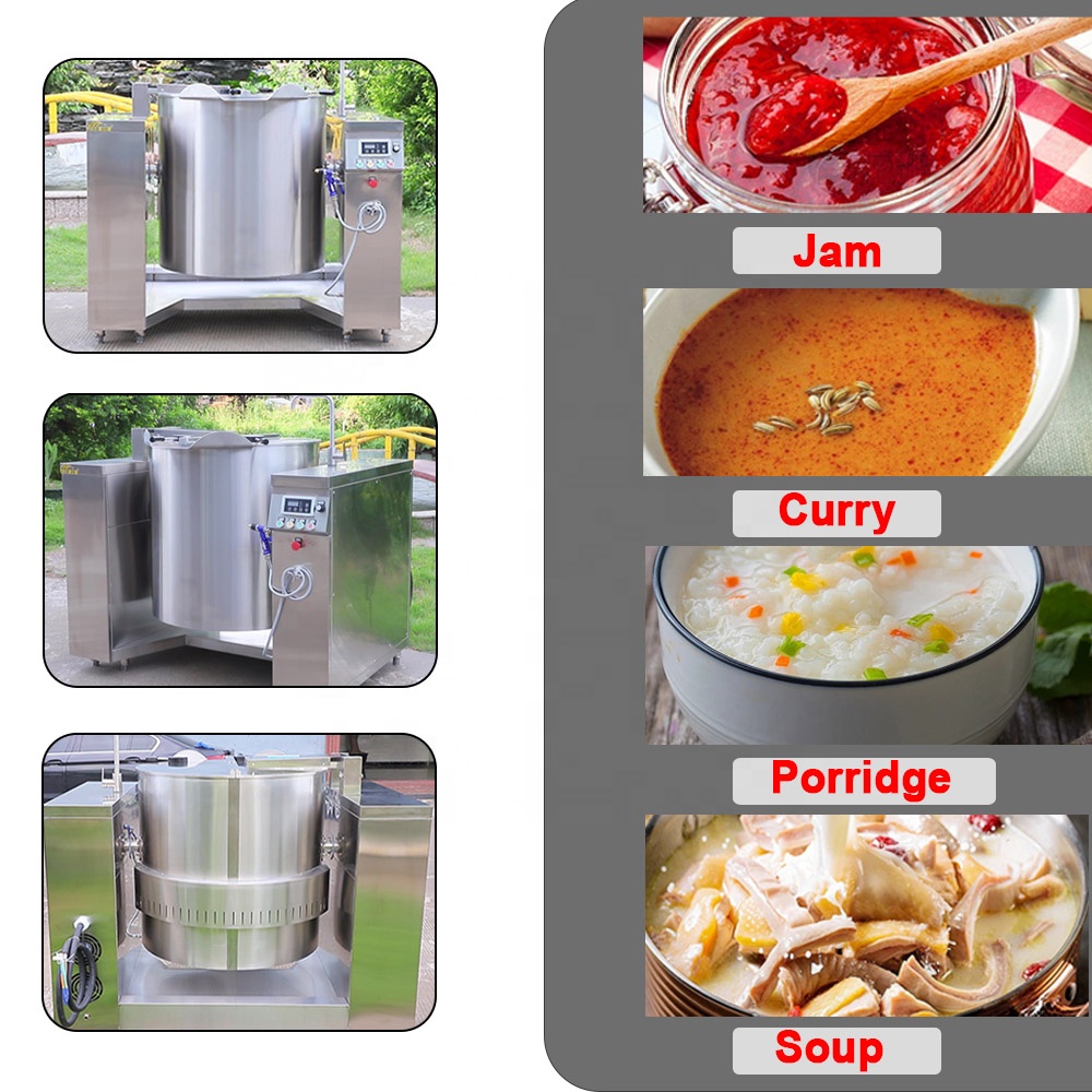 50 100L 150 250 500 Liter Commercial Jam Mixer Machine Commercial Electric Induction Industrial Cooking Kettle with Agitator