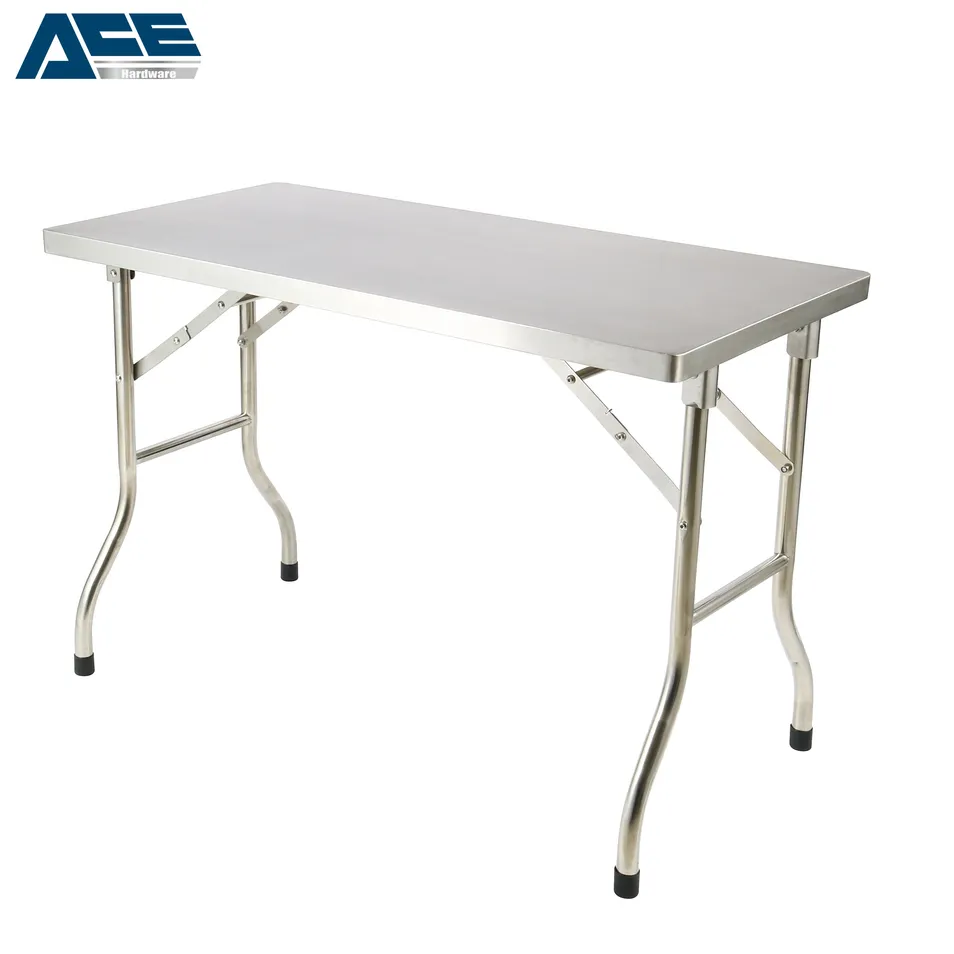 201 Stainless Steel Folding Workbench Durable Commercial Prep Table with Storage Shelf