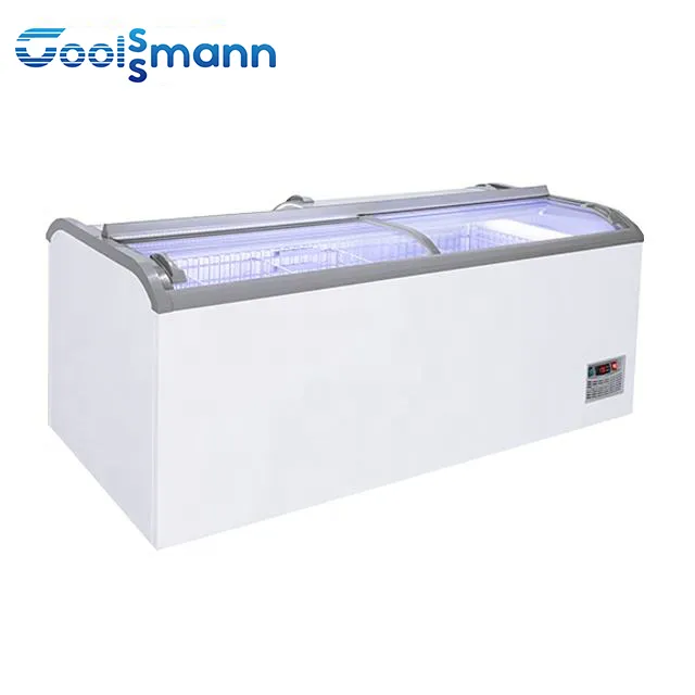 Ice Cream Counter Vertical Clear Display Sliding Door Chiller Store Freezer