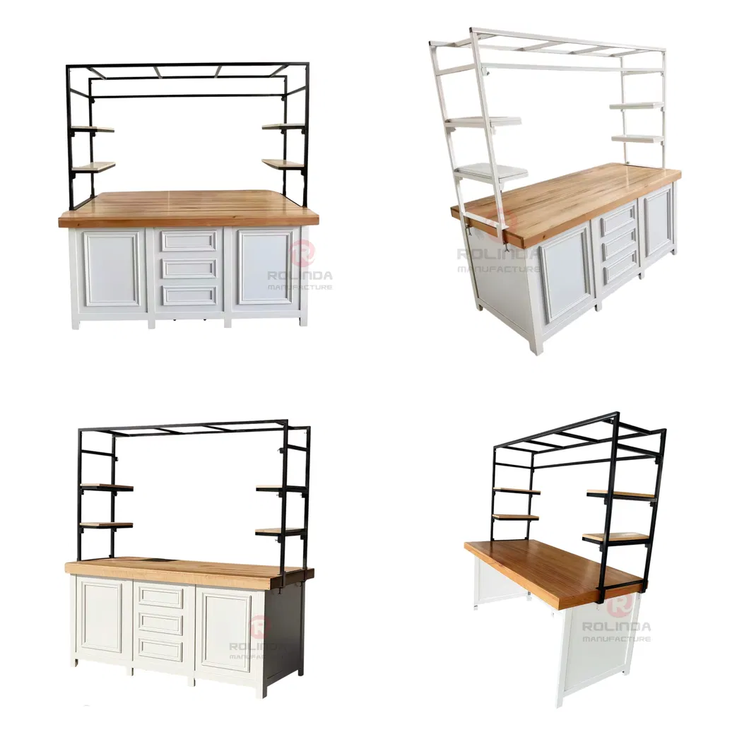 Professional Heavy Duty Wooden Buffet Table with Storage Shelves for Hotel Catering and Restaurant Banquet Displays