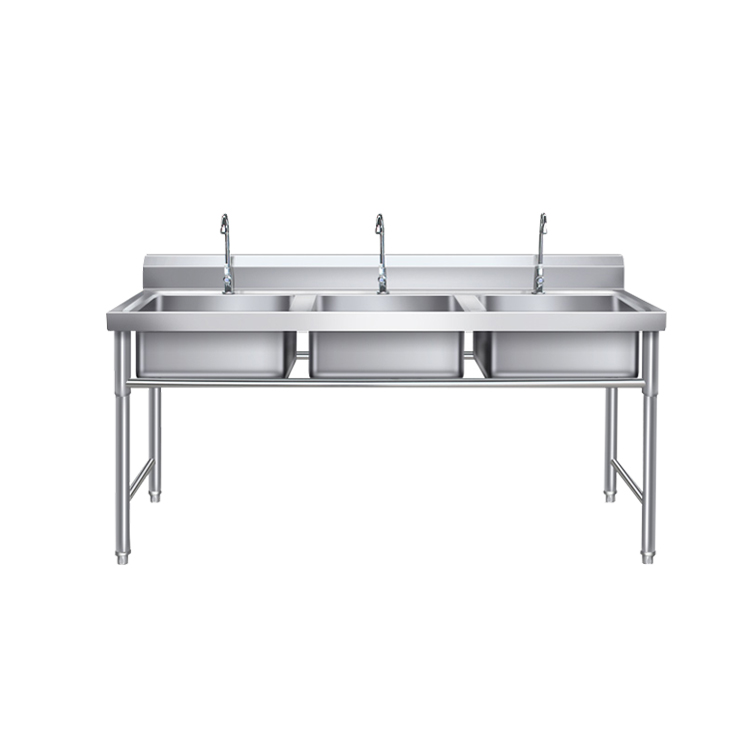 Commercial Triple Compartment Stainless Steel Sink Fire-Retardant Coating Heavy-Duty Capacity for Food Service Industry High