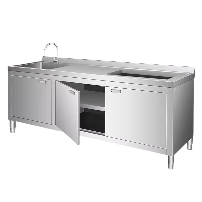 Stainless Steel Prep Table with Sink and Enclosed Cabinet Worktable for Catering
