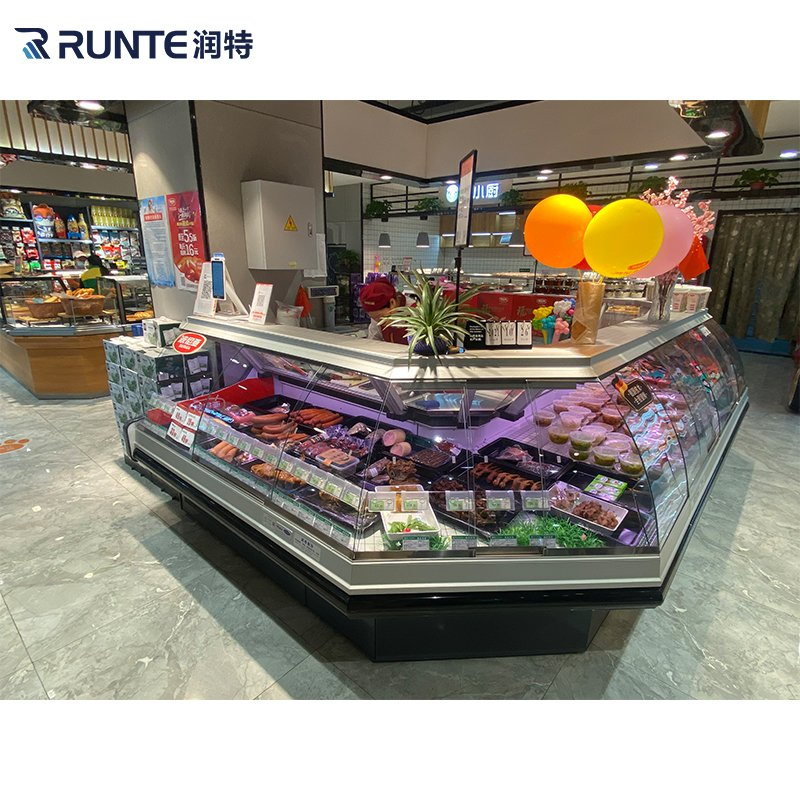 Supermarket Butchery Chiller Horizontal Commercial Salad Fresh Deli Meat Fish Sushi Food Chicken Counter Display Freezers &amp; Fridges for Sale