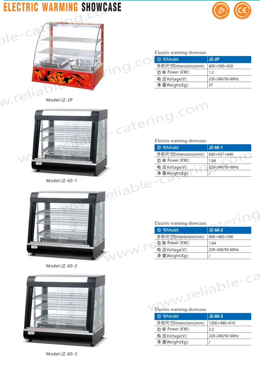 Stainless Steel Glass Door Display Showcase Cabinet Food Warmer to Heating Storage Unit