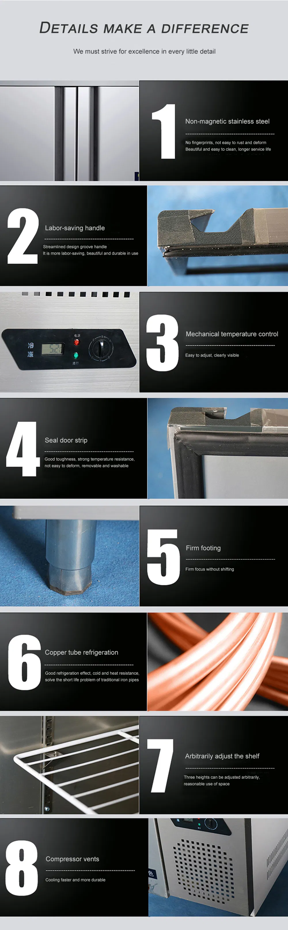 Food Prep Workbench Stainless Steel Kitchen Under Counter Refrigerating Worktable