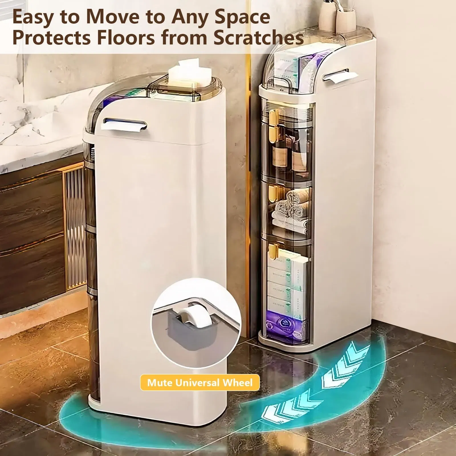 Narrow Bathroom Floor Plastic Drawers Organizer with Tissue Box Storage Cabinet