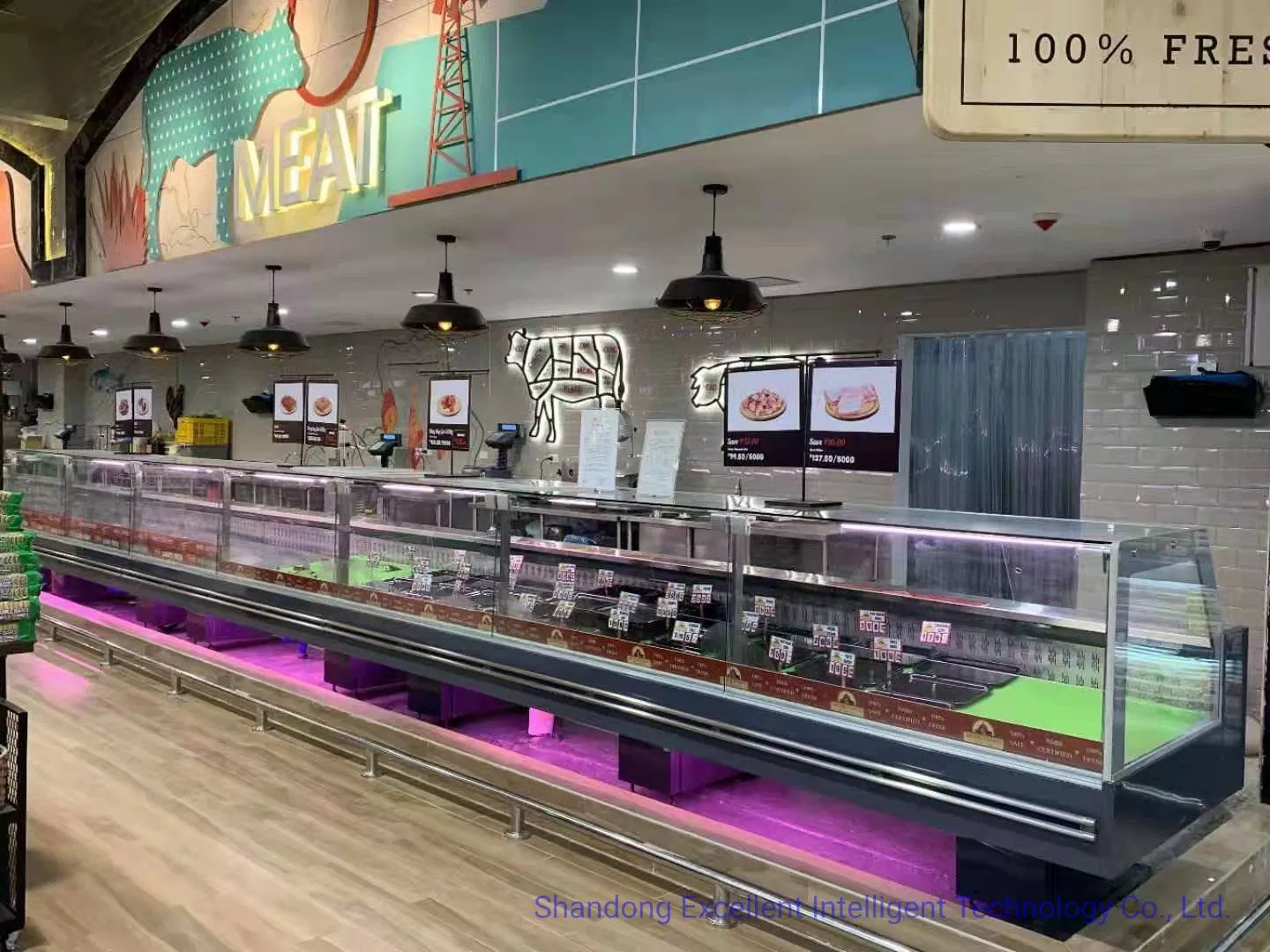 Plug-in Customized Corner Meat Display Chiller Counter Cabinet Freezer