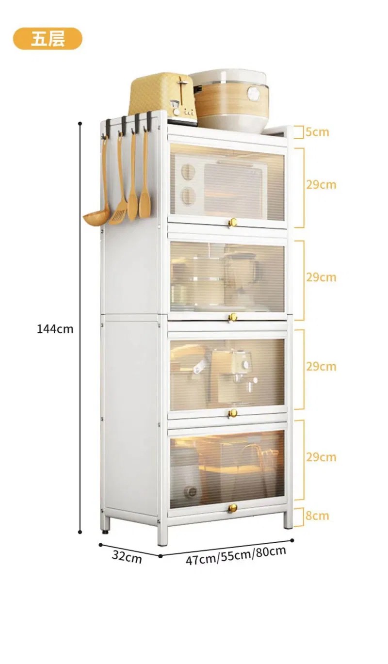 Carbon Light Kitchen Storage Cabinet, Multi-Layer Floor Standing Organizer for Tableware, Pots and Pans