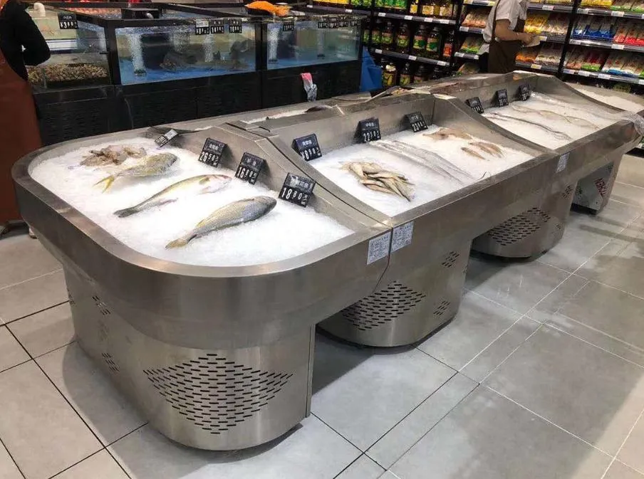 Supermarket Fresh Meat Service Counter Freezer Fish Display Chiller Meat Showcase