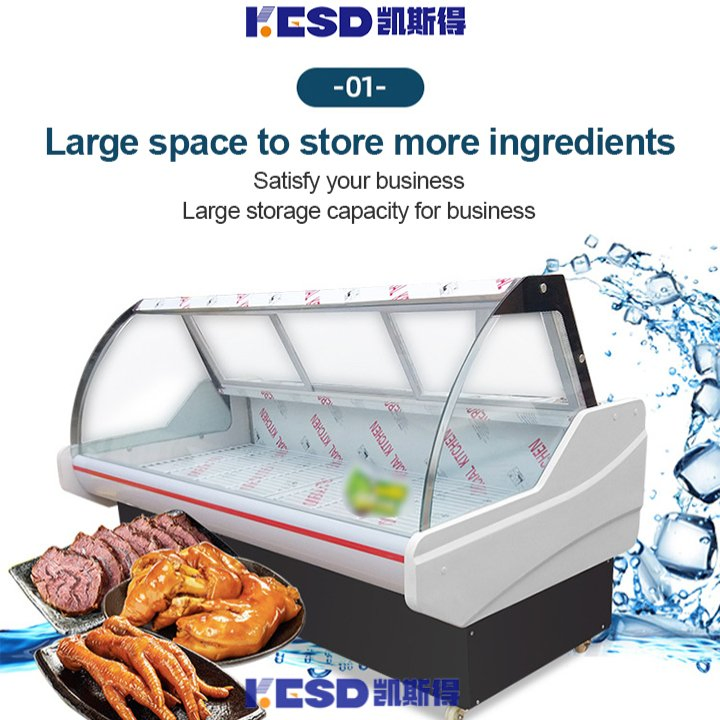 Supermarket Open Counter Fresh Meat Display Chiller Showcase Chest Freezer Sliding Glass Fridge Meat Deli Showcase Cooler