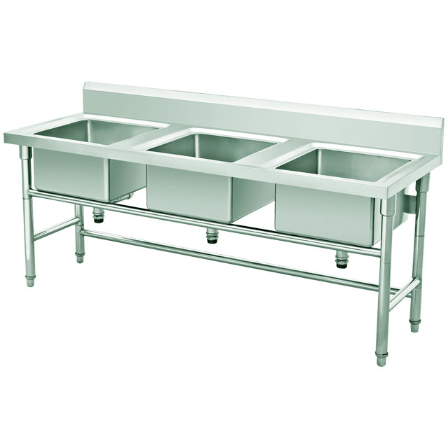 Triple 3 Compartment Sinks Three Bowl Stainless Steel Sink With Drainboards Factory Wholesale Price