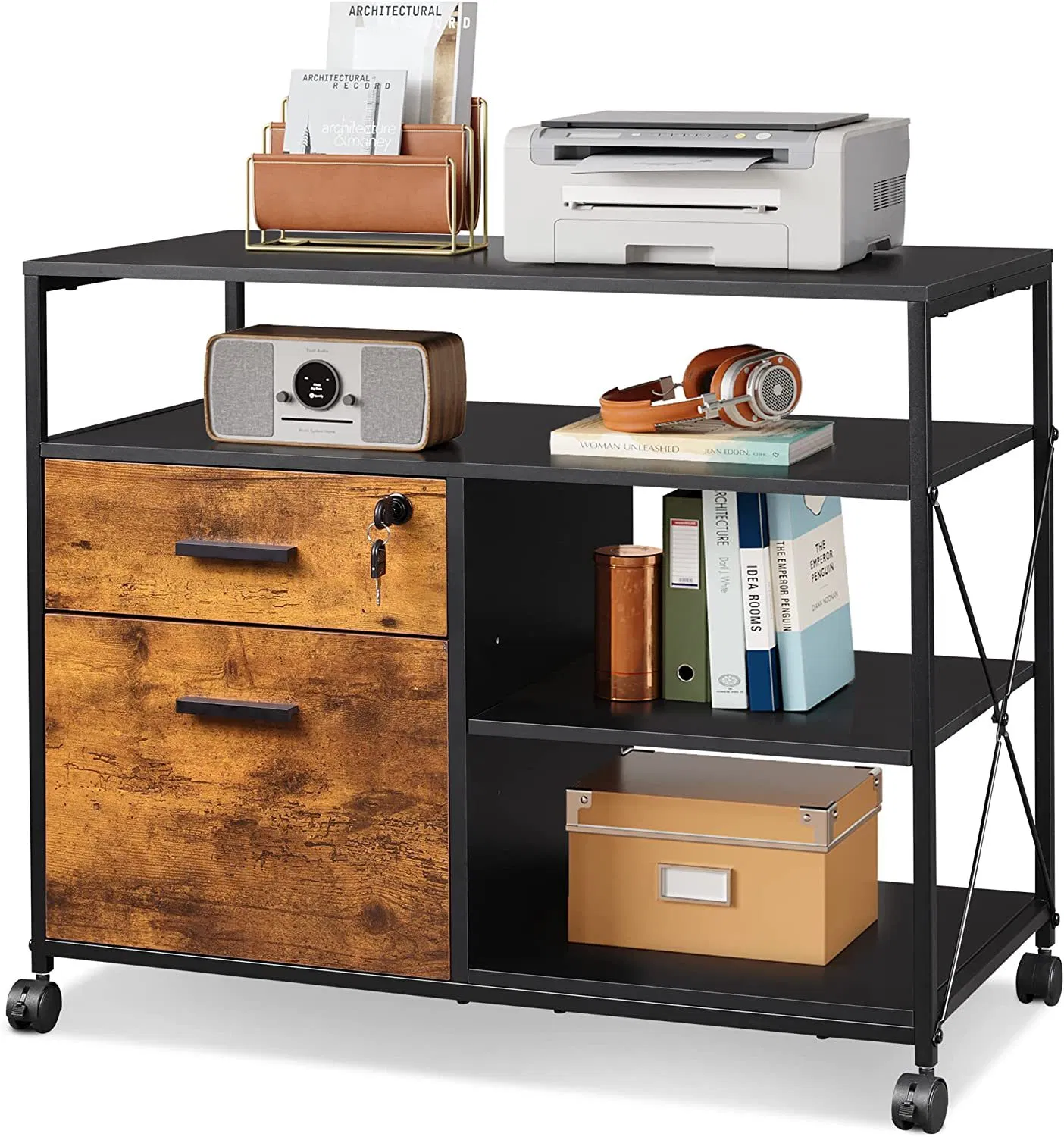 Stylish Wood Fabric Mobile File Cabinet with 3 Drawers