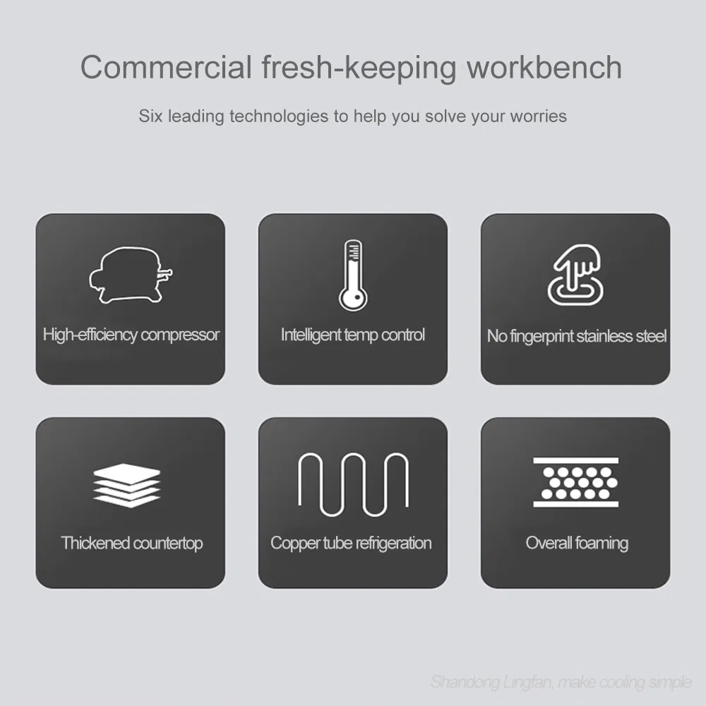 Food Prep Workbench Stainless Steel Kitchen Under Counter Refrigerating Worktable