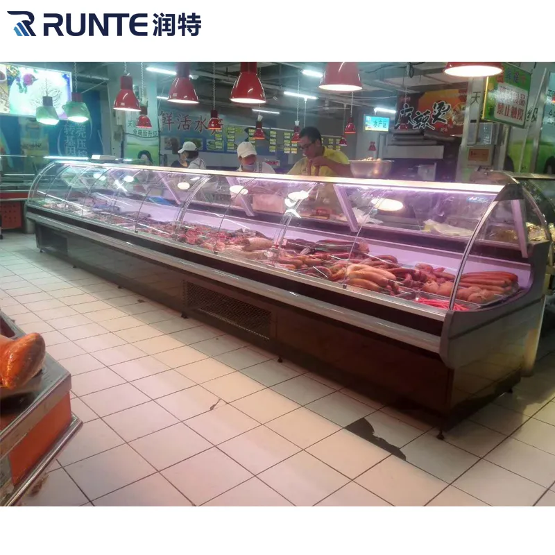 Supermarket Butchery Chiller Horizontal Commercial Salad Fresh Deli Meat Fish Sushi Food Chicken Counter Display Freezers & Fridges for Sale