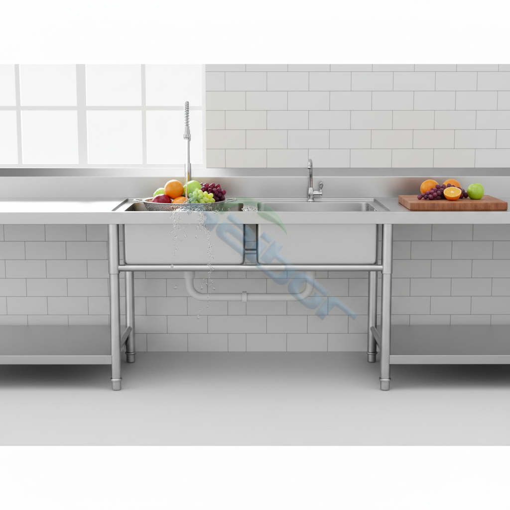 Custom Size Stainless Steel Triple Compartment Sink 2 Tier Storage Kitchen Sink for Restaurant Hotel