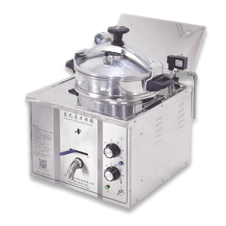 Commercial kitchen counter-top pressure fryer detail