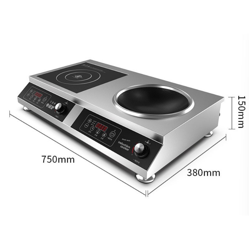 Foreign Trade Southeast Asia 304 Stainless Steel Horizontal 2 Commercial Electric Induction Cooker Double Stove 7000W 220V Black
