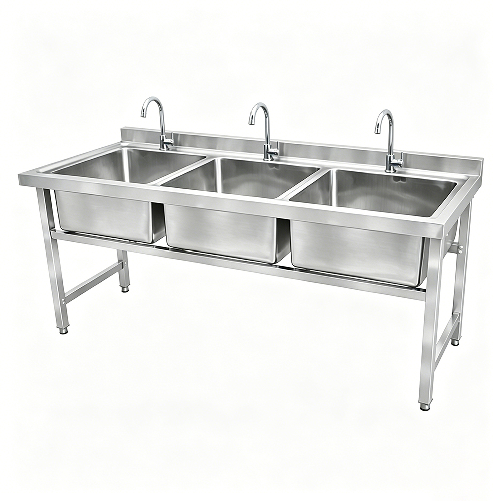 Free Standing Triple Basin Stainless Steel Sink Commercial Kitchen Wash Prep Station Triple Compartment Catering Sink