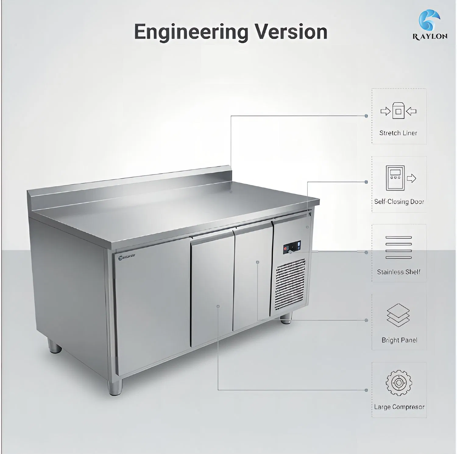 Commercial Refrigerated Prep Worktable Stainless Steel for Bakery