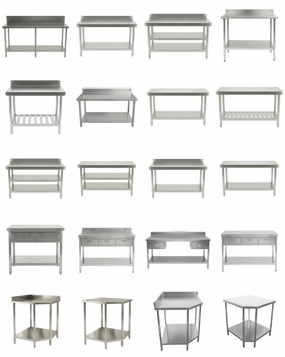Good-Price Two-Layers Stainless-Steel Workbench Commercial Kitchen Worktable Food-Prep-Table for Restaurant