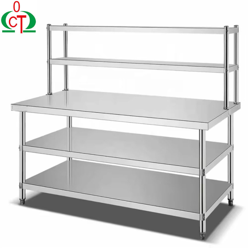Durable Steel-Frame Food Prep Table Flat-Plate Worktable with Overshelf