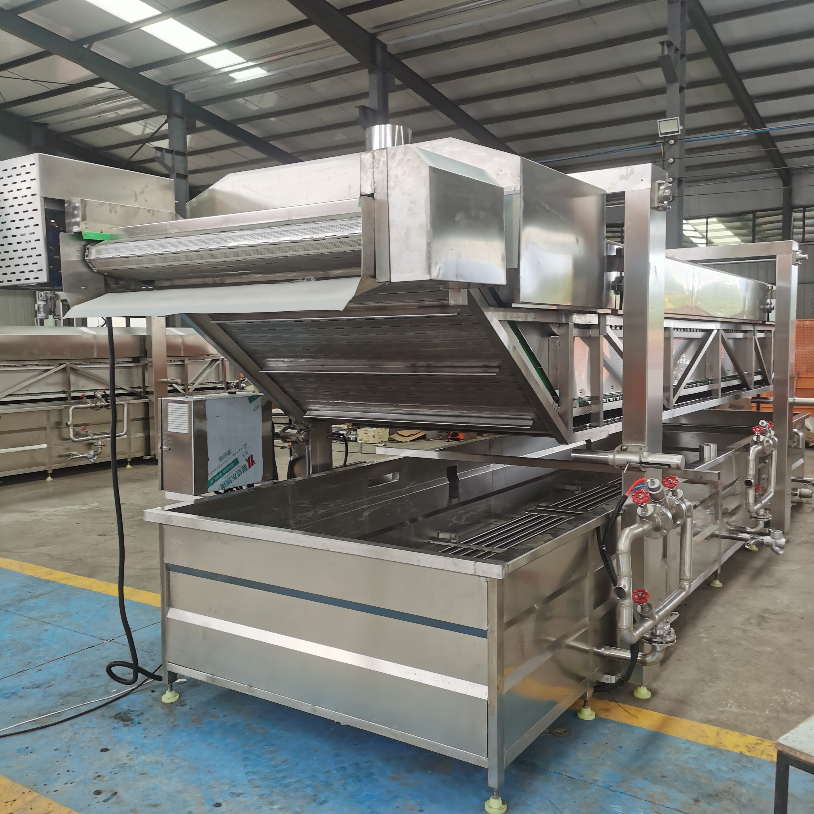 Continuous Automatic Potato Patty Chicken Nugget Hash Brown Meat Pie Strip Food Deep Frying Machine Line for KFC
