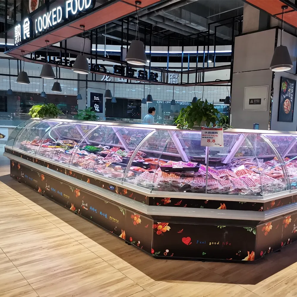 Supermarket Butchery Chiller Horizontal Commercial Salad Fresh Deli Meat Fish Sushi Food Chicken Counter Display Freezers &amp; Fridges for Sale