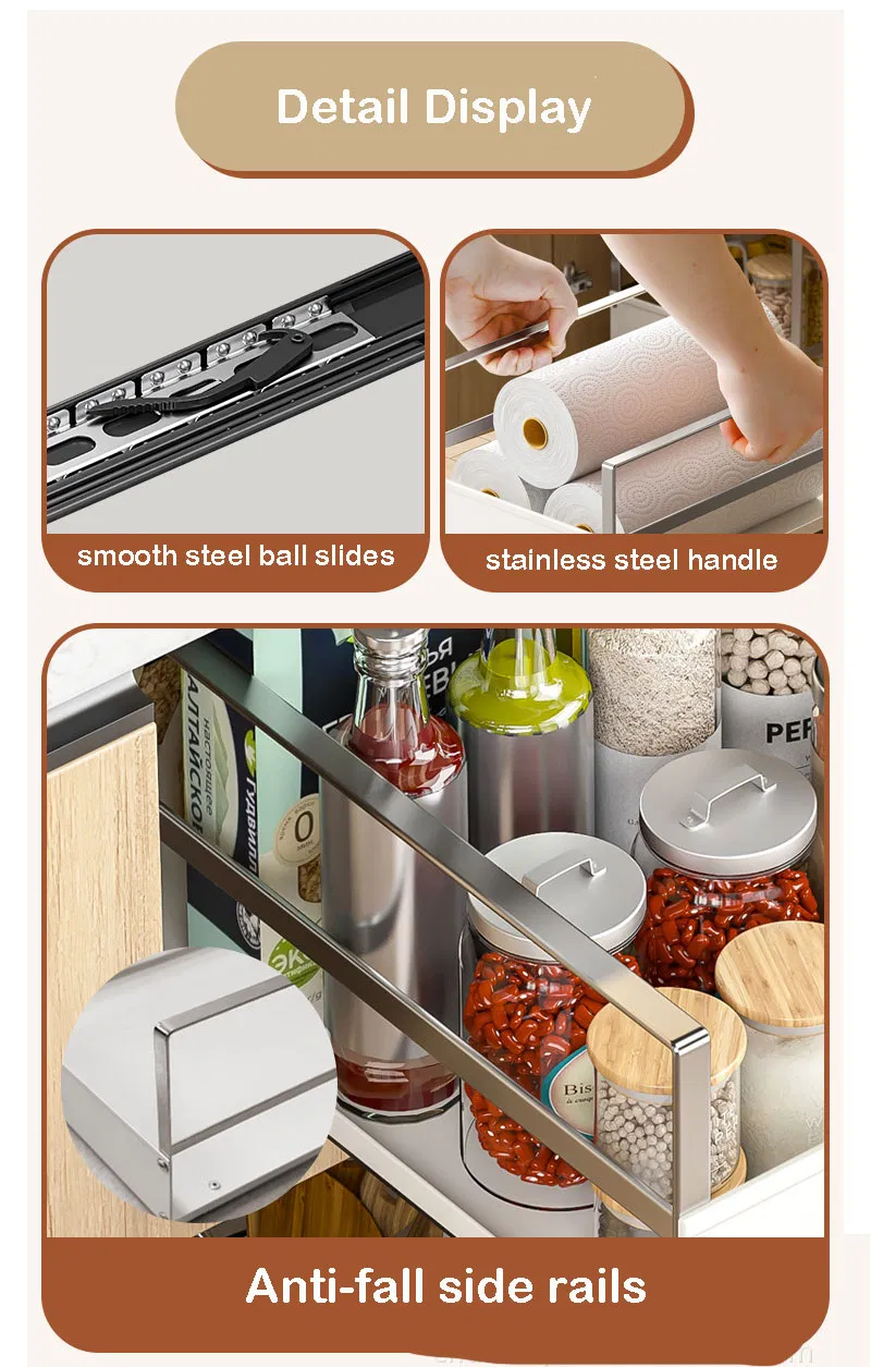 Multi-Tier Pull-out Condiment Storage Basket for Kitchen Cabinet Use