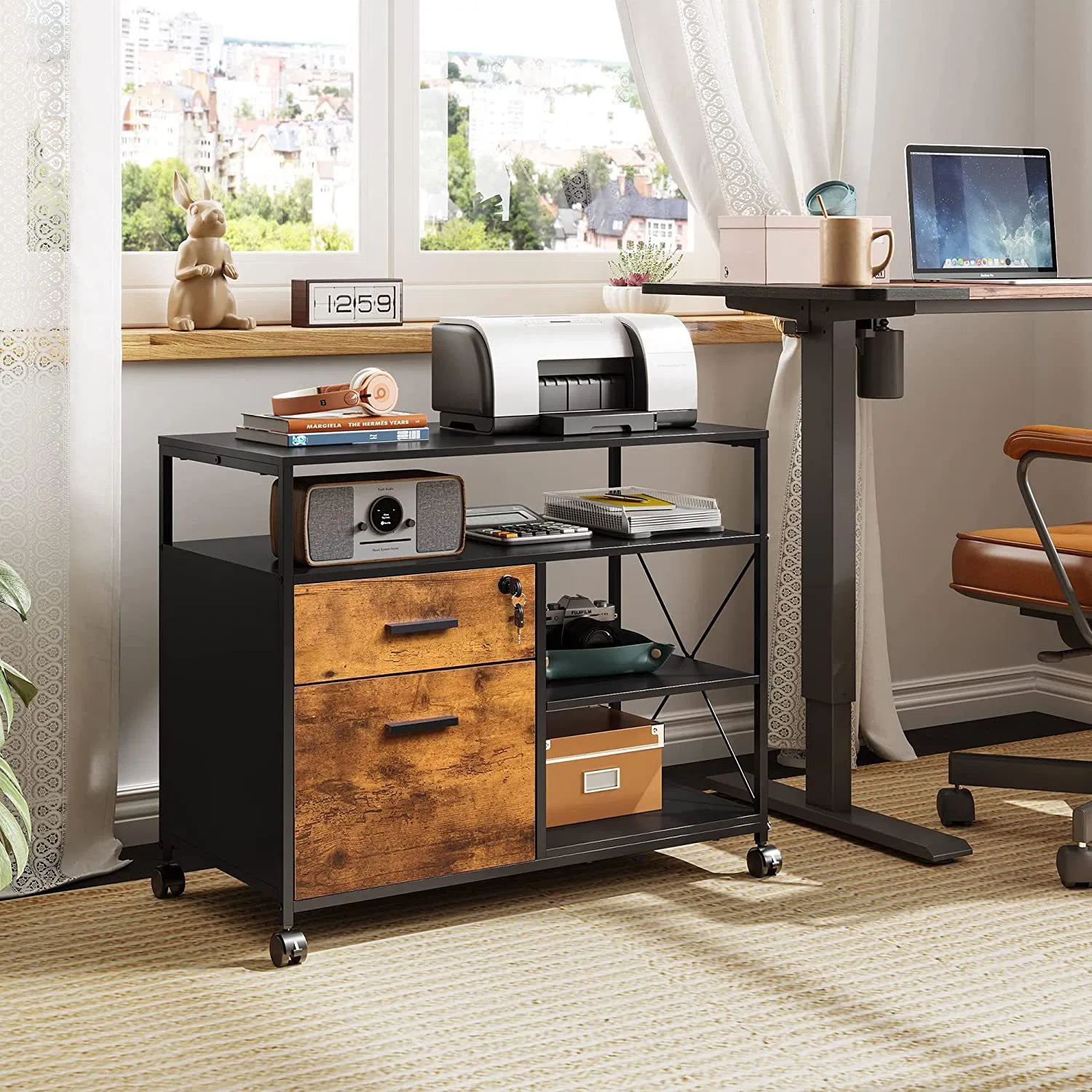 Stylish Wood Fabric Mobile File Cabinet with 3 Drawers