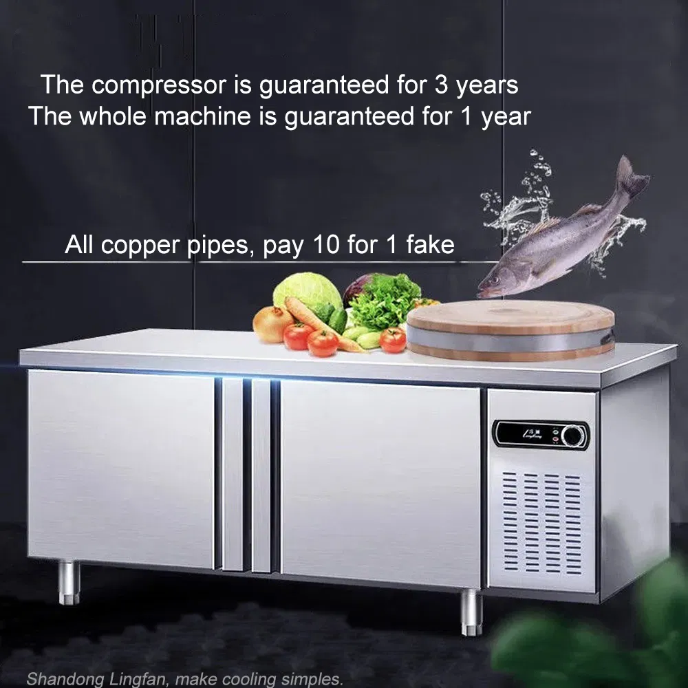 Customized Commercial Food Prep Cooling Workbench Under Counter Refrigerating Worktable