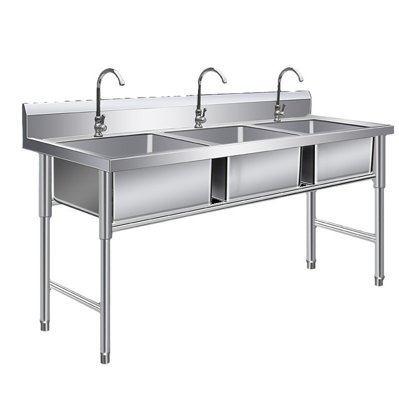 High Quality Custom Size Stainless Steel Triple Compartment Kitchen Sink With Drainboards for Restaurant Hotel Outdoor