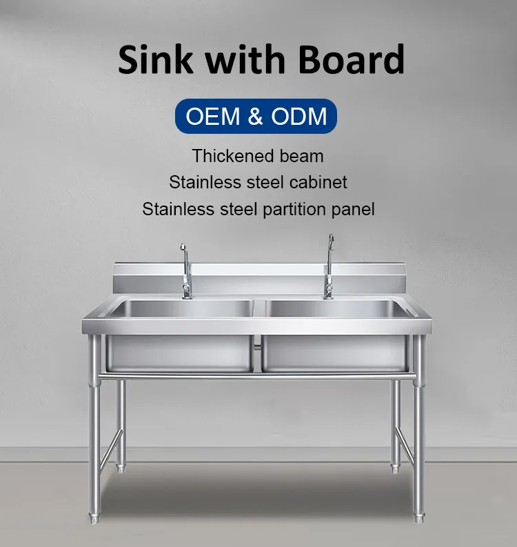 Stainless Steel Prep Table with Sink and Enclosed Cabinet Worktable for Catering