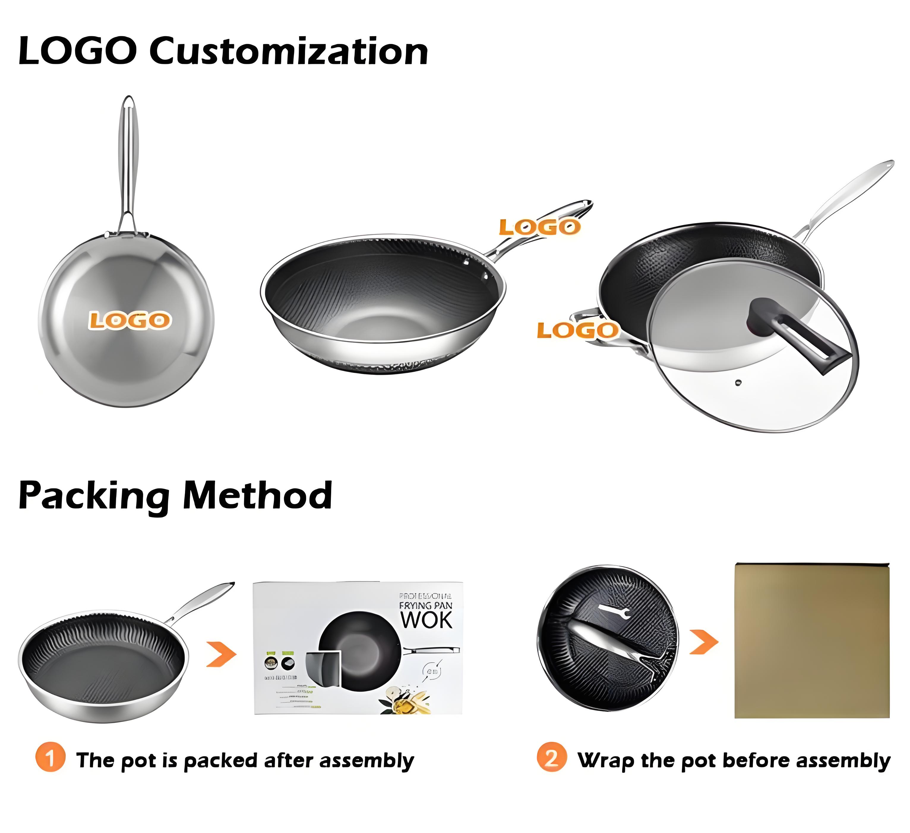 Modern Design Nonstick Frying Pan Wholesale Stainless Steel Honeycomb Wok Pan And Skillet Induction Stove Compatible