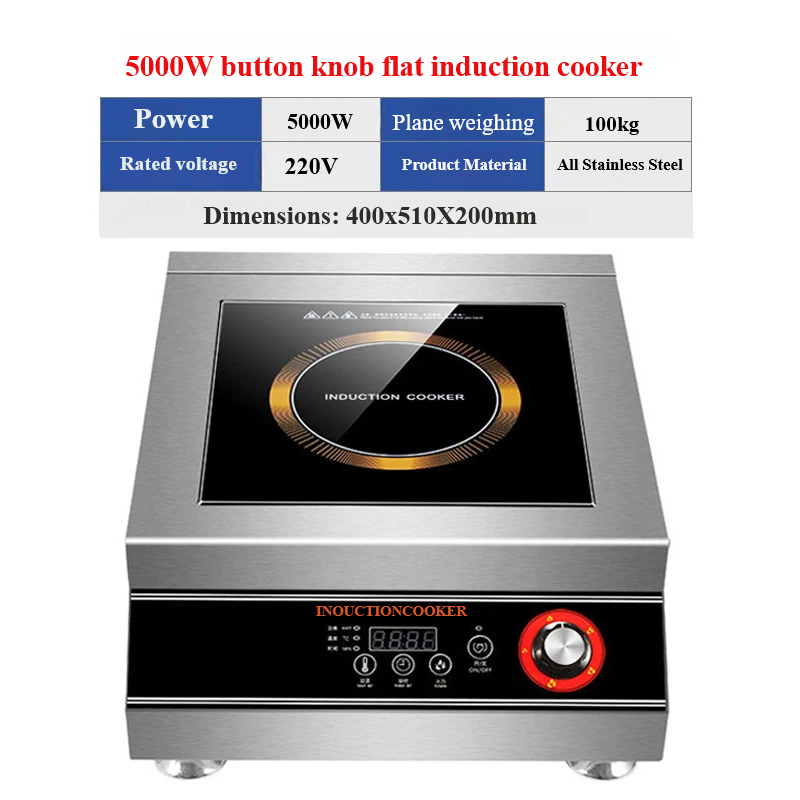 5000W Commercial Single Stainless Steel Induction Cooker Electric Cooktop Hotpot Fry Functions for Restaurant Household Use