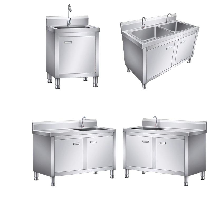Stainless Steel Prep Table with Sink and Enclosed Cabinet Worktable for Catering