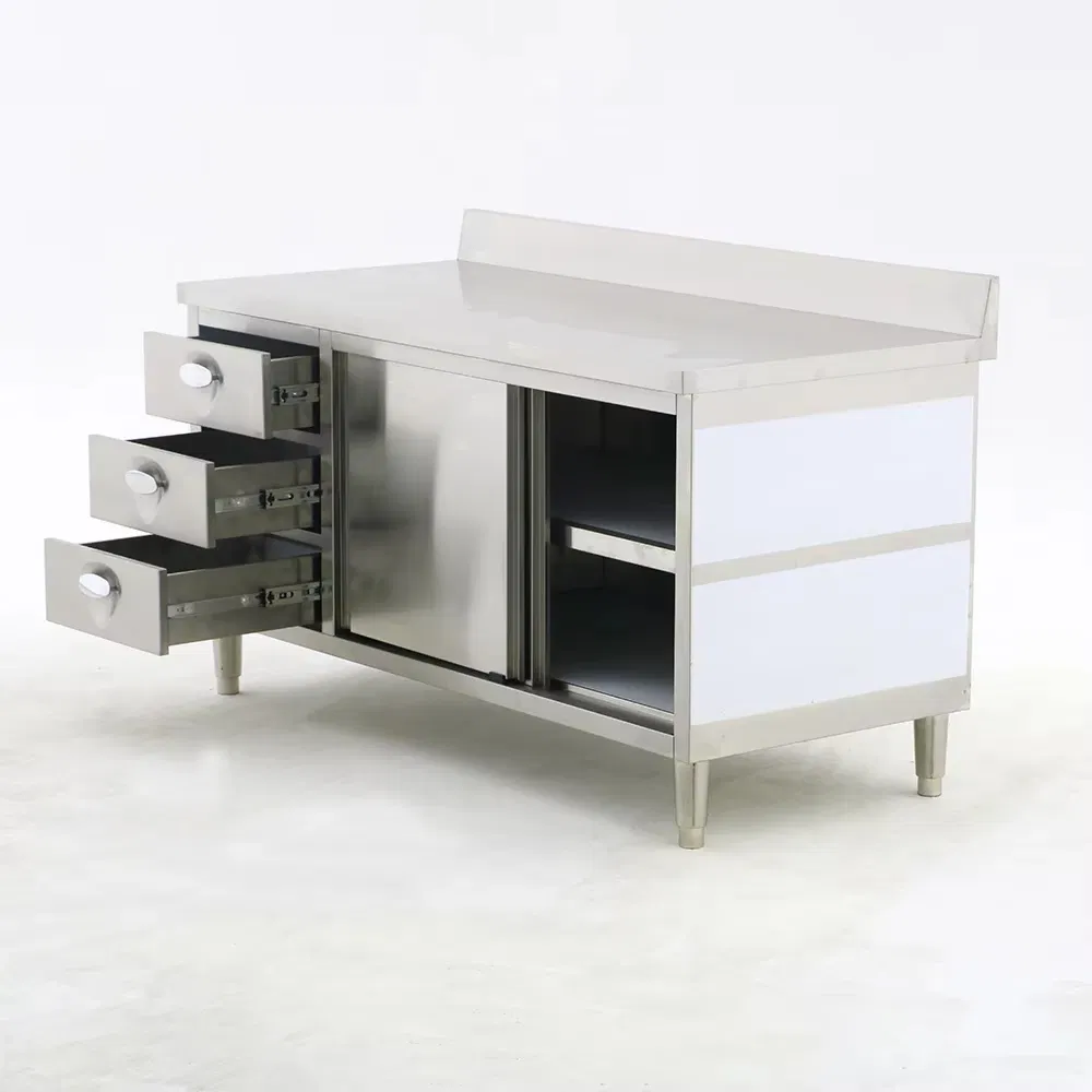 Stainless Steel Worktable with Storage Cabinet Prep Workstation for Restaurants Hotels