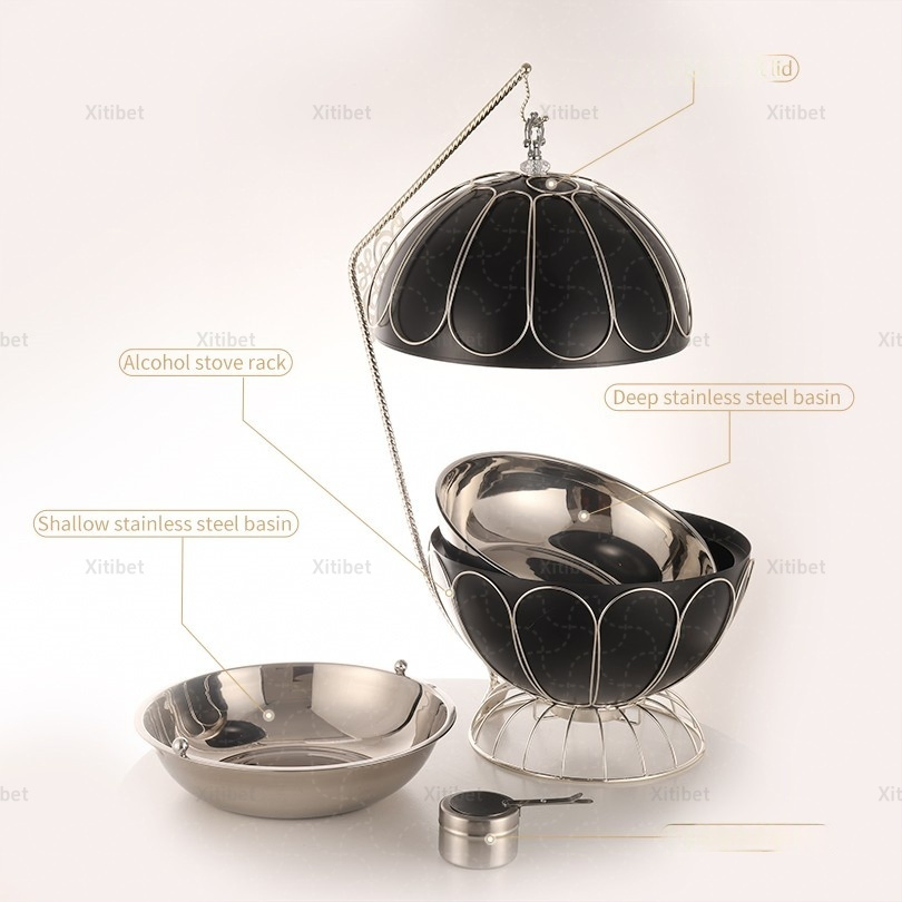 Chafing Chafer Buffet Catering Set Hanging Lid Egg Ball Black White Round Chaffing Dish