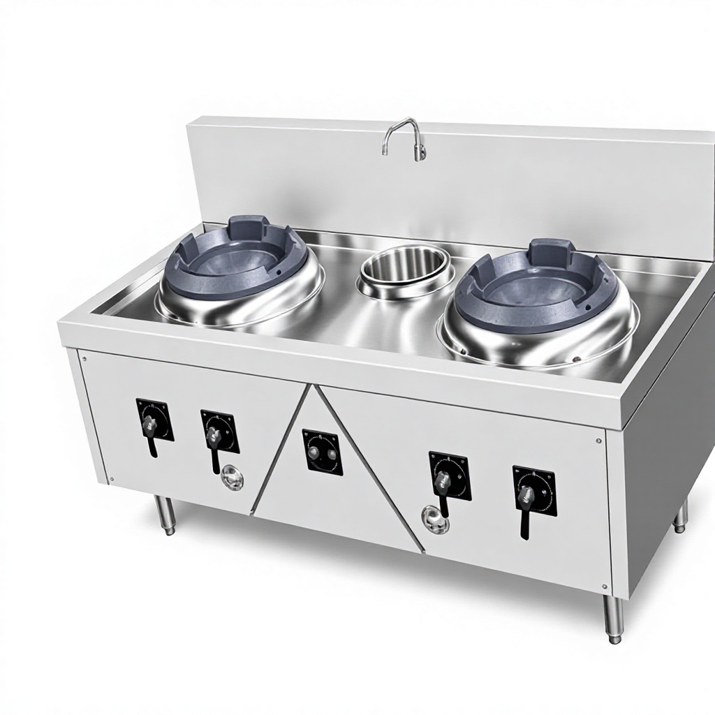 Stainless Steel Double Head Single Temp Gas Stove Adjustable Fire Power Commercial Cooker for Street Food Shop