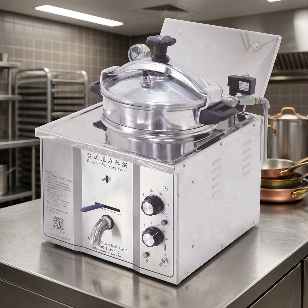 Kingbetter Commercial Electric Deep Fryer 3KW Stainless Steel 304 16L Counter Top Pressure Fryer CE/FLGB Certified 5 Year