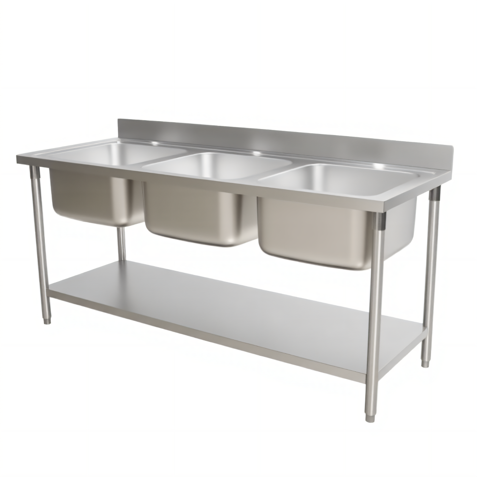 Commercial Triple Compartment Stainless Steel Sink with Storage Rack Rectangle Shape for Outdoor and Restaurant Use