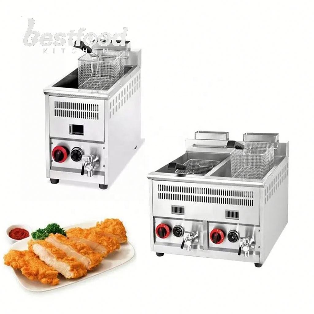 2026 Hot Sale OULI QZL-82B Commercial Gas Stainless Steel Deep Fryer Machine 8L+8L Double Tank for Home Use