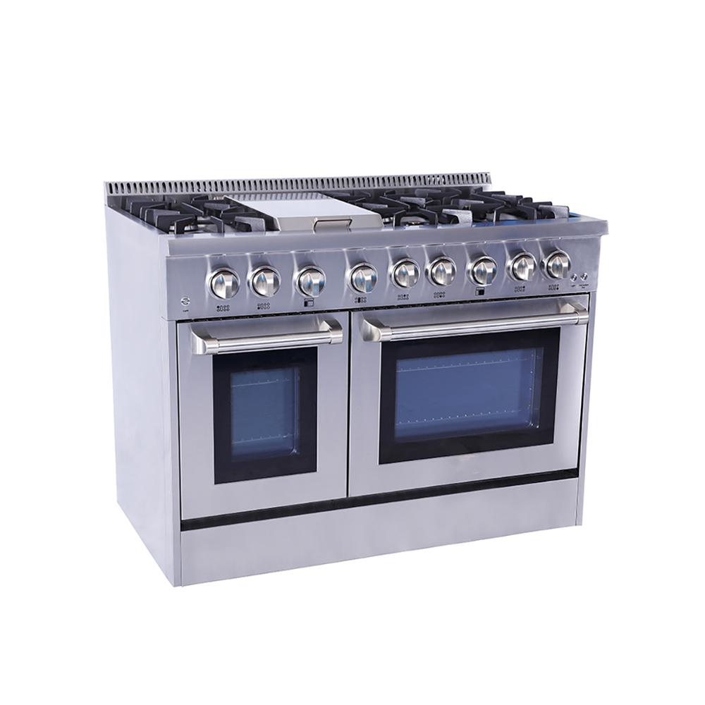 Hyxion Home Kitchen 48" 6 Burner Gas Range Double Electric Oven and Griddle with Cookers